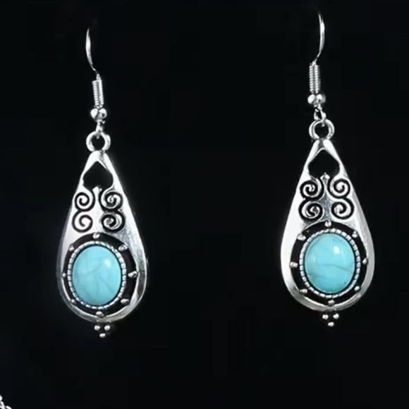 Boho Western Dangle Drop Earrings Native American Turquoise Vintage Silver Style - Picture 6 of 16
